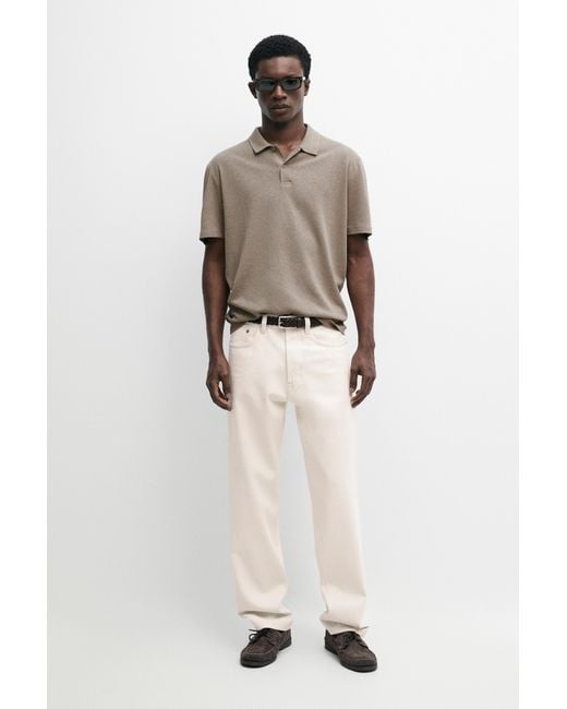 MASSIMO DUTTI Natural Short-Sleeved Linen And Cotton Polo Shirt for men