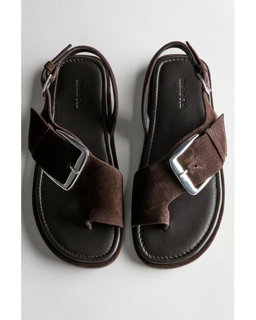 MASSIMO DUTTI Black Flat Slider Sandals With Buckle