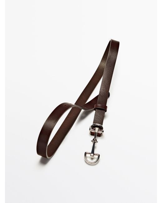 MASSIMO DUTTI White Leather Belt With Double Long Buckle