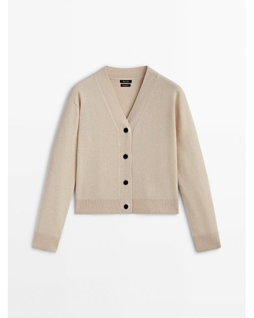 MASSIMO DUTTI Natural Wool Blend Cardigan With Buttons