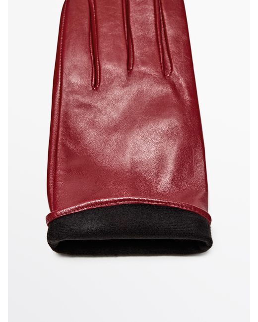 MASSIMO DUTTI Red Nappa Leather Gloves