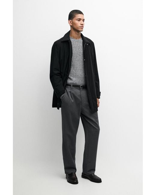MASSIMO DUTTI Black Technical Fabric Trench Coat for men