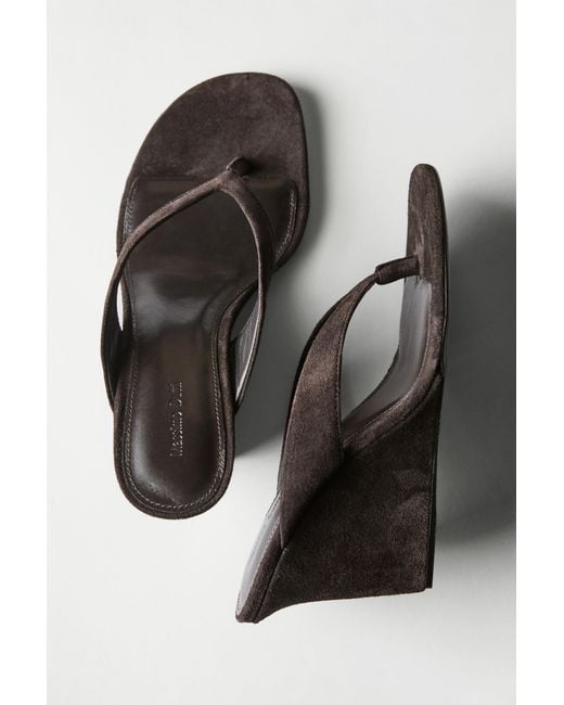 MASSIMO DUTTI Black Split Leather High-Heel Wedge Sandals