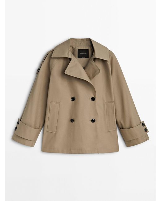 MASSIMO DUTTI Natural Cropped Trench Coat With Cuff Detail