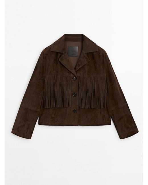 MASSIMO DUTTI Brown Suede Jacket With Leather Fringing