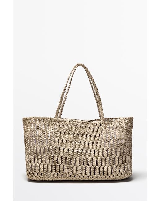 MASSIMO DUTTI Metallic Braided Nappa Leather Shopper Bag
