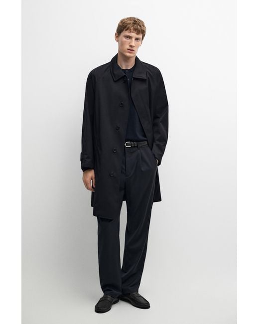 MASSIMO DUTTI Blue 100% Wool Trench Coat for men
