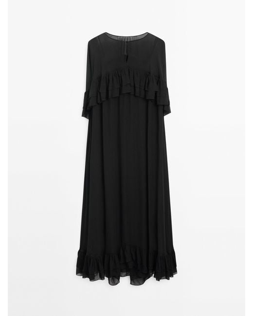 MASSIMO DUTTI Black Cape Dress With Ruffles