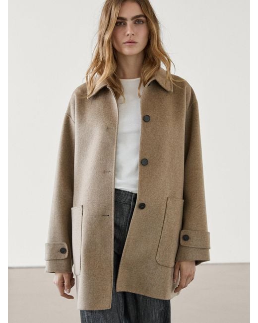 MASSIMO DUTTI Natural Mid-Length Coat With Patch Pockets