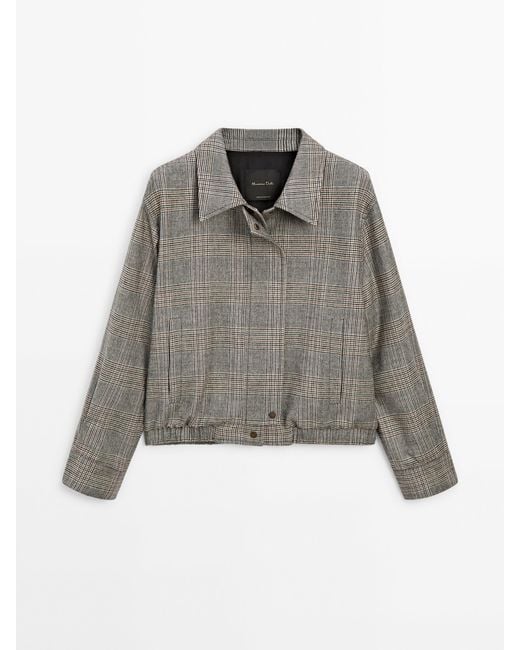 ★ Massimo Dutti★ Linen blend check bomber jacket 06755101 Linen blend check bomber jacket · Black · Coats And Jackets