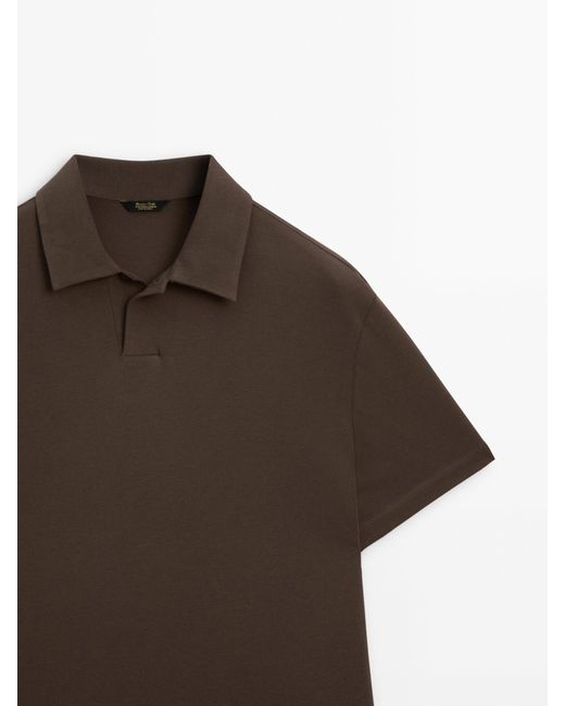 MASSIMO DUTTI Brown Textured Short Sleeve Polo Shirt for men