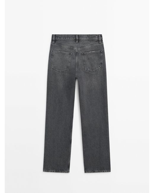 MASSIMO DUTTI Gray Straight Fit High-Waist Jeans