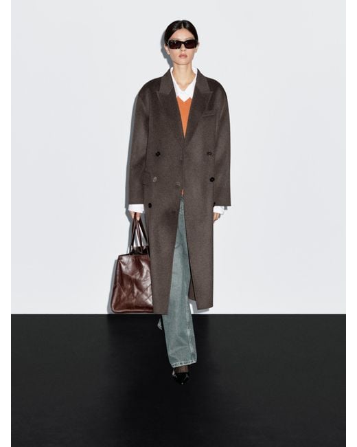 MASSIMO DUTTI White Long Wool Blend Surplice Coat