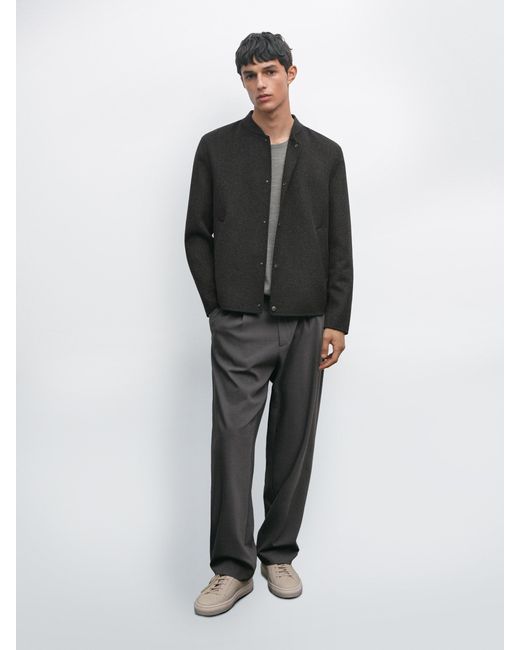 MASSIMO DUTTI Multicolor Double Wool Blend Bomber Jacket for men