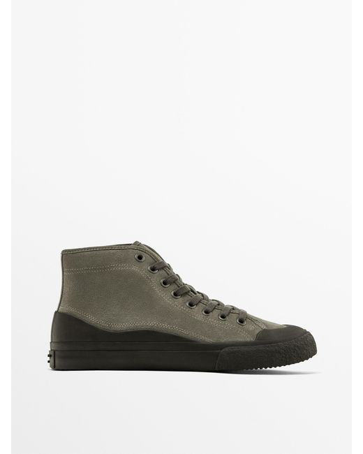 MASSIMO DUTTI Green Split Suede High-Top Trainers for men