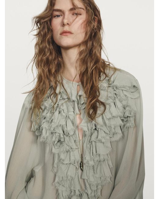 MASSIMO DUTTI Natural Flowing Blouse With Ruffled Neckline