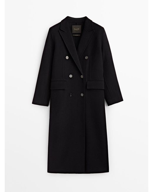 MASSIMO DUTTI Long Double-breasted Wool Blend Coat in Blue | Lyst