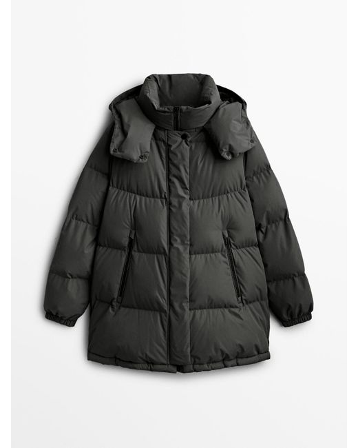 MASSIMO DUTTI Technical Down Jacket in Black | Lyst