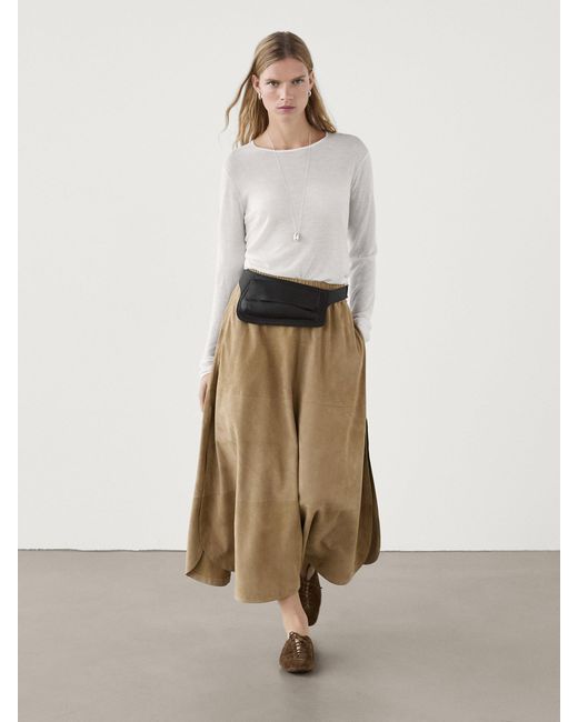 MASSIMO DUTTI Natural Long Nappa Leather Skirt With Side Splits