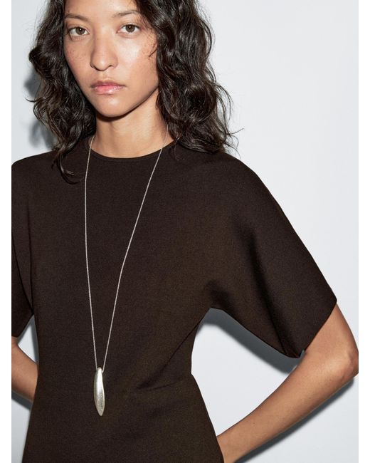 MASSIMO DUTTI Knit Dress With Contrast Gathered Detail in Black | Lyst