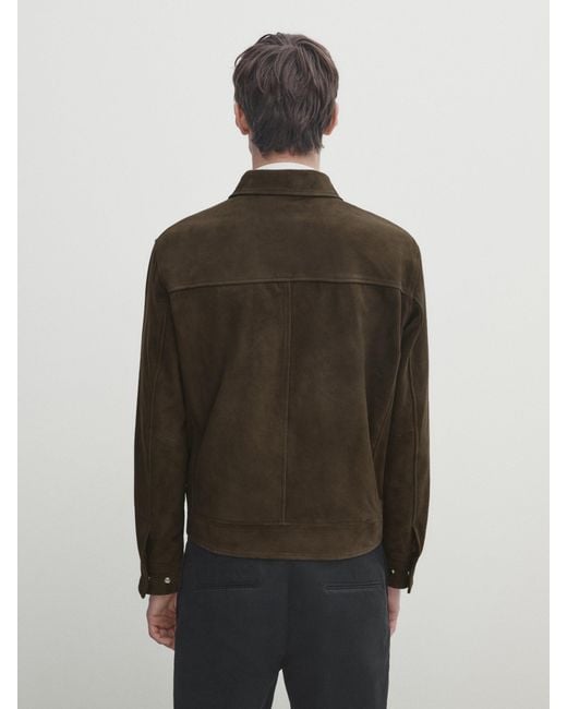 MASSIMO DUTTI Brown Suede Leather Trucker Jacket for men