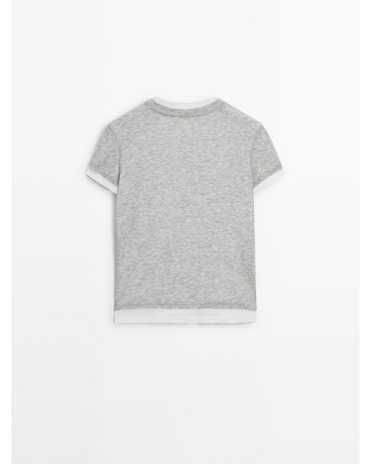 MASSIMO DUTTI Gray Ribbed Double Short Sleeve T-Shirt