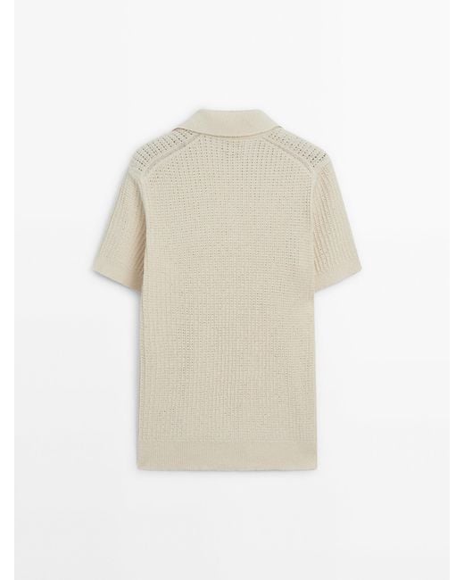 MASSIMO DUTTI White Textured Short Sleeve Polo Sweater for men
