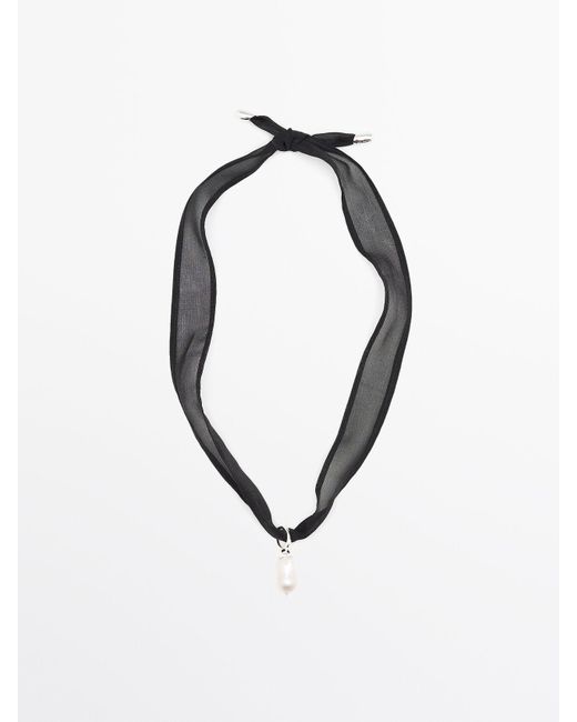 MASSIMO DUTTI Black Tie Necklace With Piece Detail