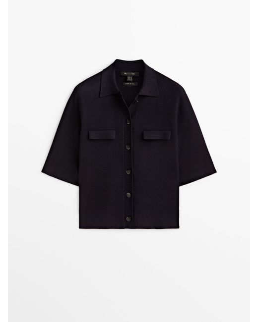 MASSIMO DUTTI Short Sleeve Knit Cardigan in Blue Lyst