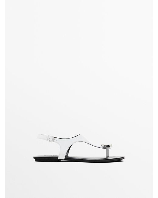 MASSIMO DUTTI Platte Leren Sandaal Met Fantasy in het White