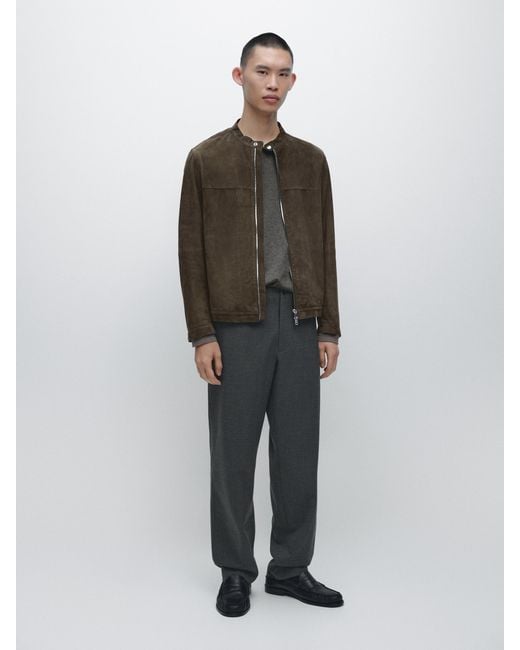 MASSIMO DUTTI Gray Cool Wool Textured Trousers for men