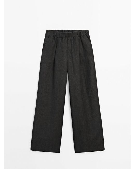 MASSIMO DUTTI Broek Met Wijde Pijpen En Elastische Tailleband in het White