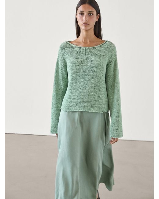 MASSIMO DUTTI Green Flecked Knit Sweater With Boat Neck