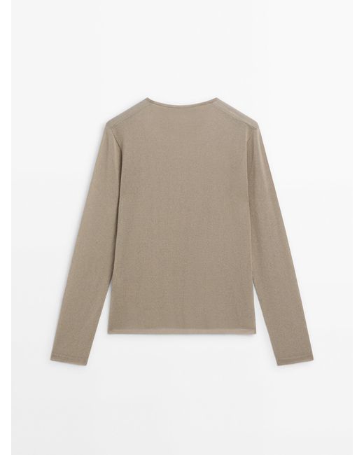 MASSIMO DUTTI Natural Plain Knit Sweater With Crew Neck