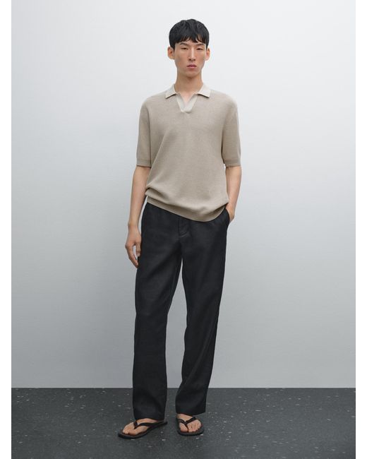 Polo En Maille À Col En V Texturé MASSIMO DUTTI pour homme en coloris Gray