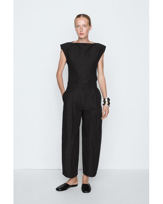 MASSIMO DUTTI Black Linen Blend Pants With Pleated Detail