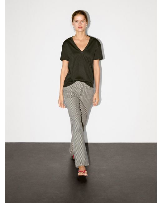 MASSIMO DUTTI White Flowing V-Neck T-Shirt