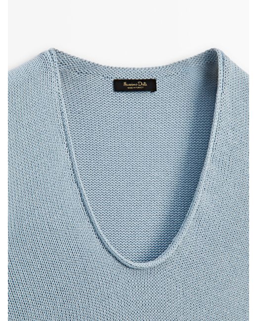 MASSIMO DUTTI Blue Knit Top With Neckline Detail
