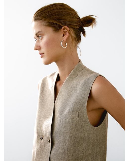 MASSIMO DUTTI Natural Linen Blend Waistcoat