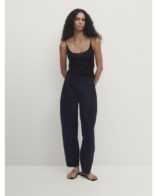 MASSIMO DUTTI Blue Barrel Fit Carpenter Trousers
