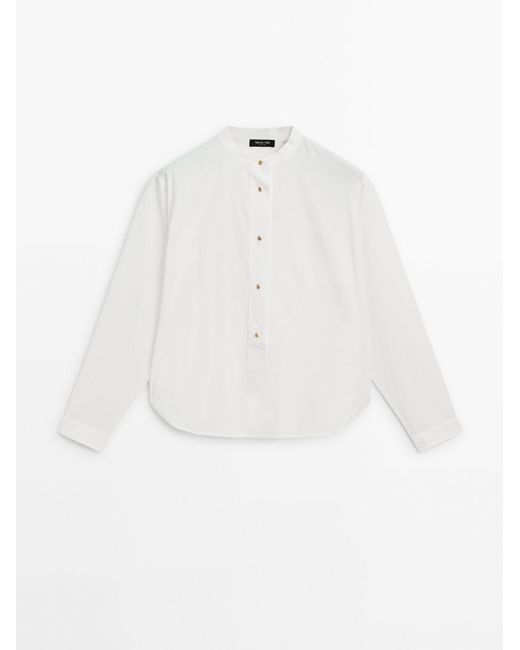 MASSIMO DUTTI Overhemd Met Goudgele Popeline Knopen in het White