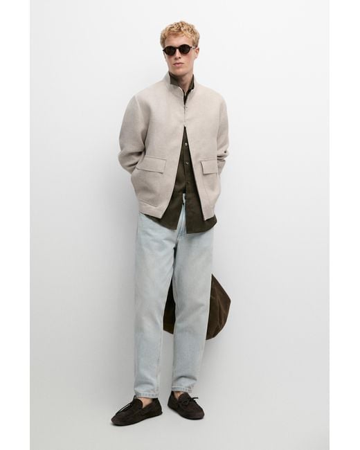 MASSIMO DUTTI Natural 100% Linen Zip-Up Jacket for men