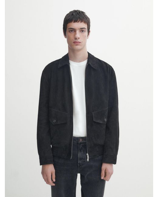 MASSIMO DUTTI Black Short Suede Leather Jacket for men