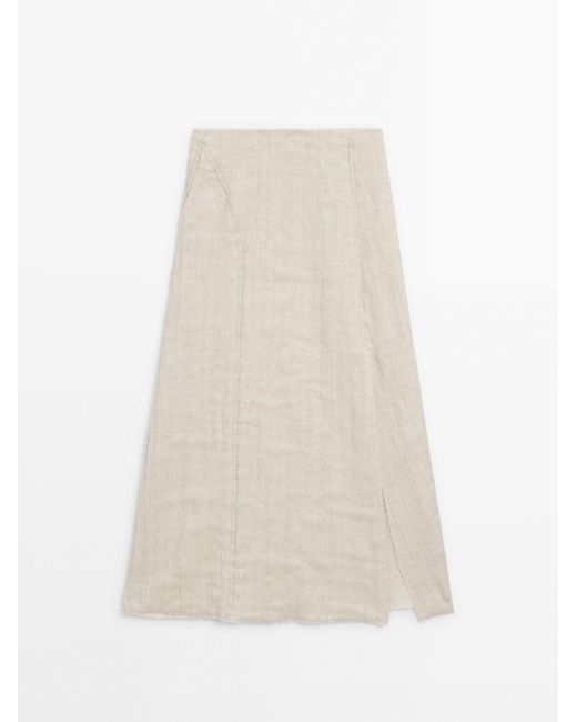 MASSIMO DUTTI White Rustic Skirt With Frayed Hem