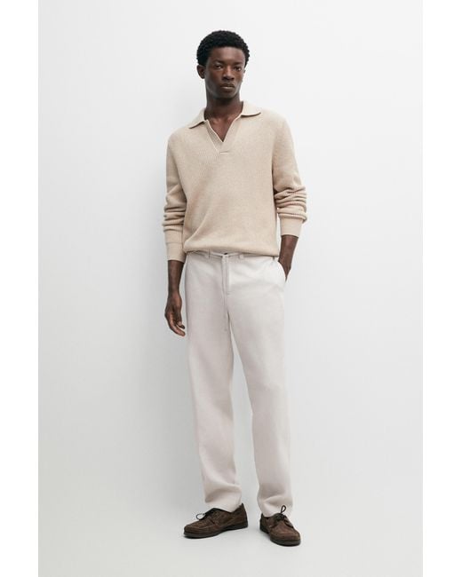 MASSIMO DUTTI Natural 100% Linen Trousers With Elasticated Waist for men