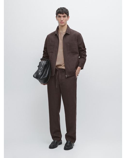 MASSIMO DUTTI Brown Total Look Linen Trousers for men