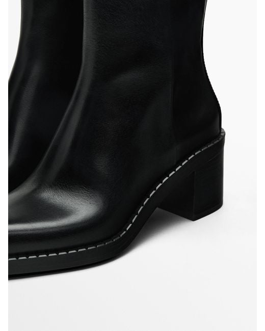 MASSIMO DUTTI Black Chunky Heel Ankle Boots