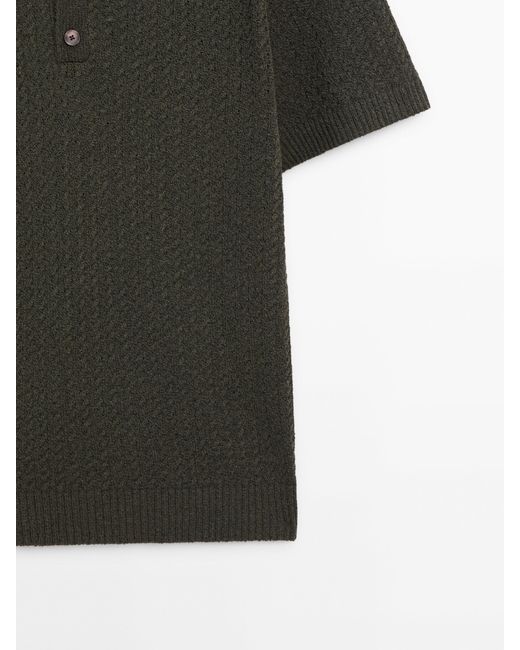 MASSIMO DUTTI Black Open-Knit Short Sleeve Polo Sweater for men