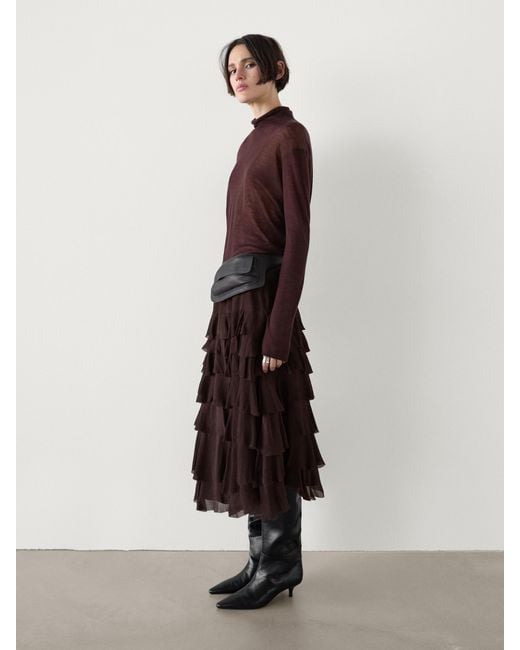 MASSIMO DUTTI White Ruffled Midi Skirt