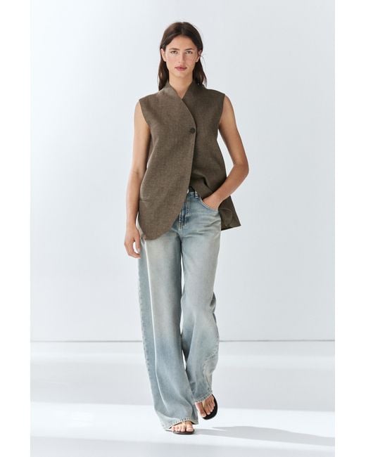 MASSIMO DUTTI Brown Linen Melange Vest